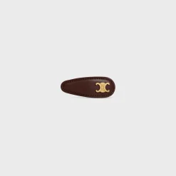 Celine Snap Hair Clip in Calfskin, Brass with Gold Finish and Steel