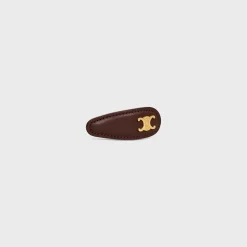 Celine Snap Hair Clip in Calfskin, Brass with Gold Finish and Steel
