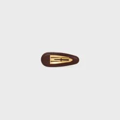 Celine Snap Hair Clip in Calfskin, Brass with Gold Finish and Steel