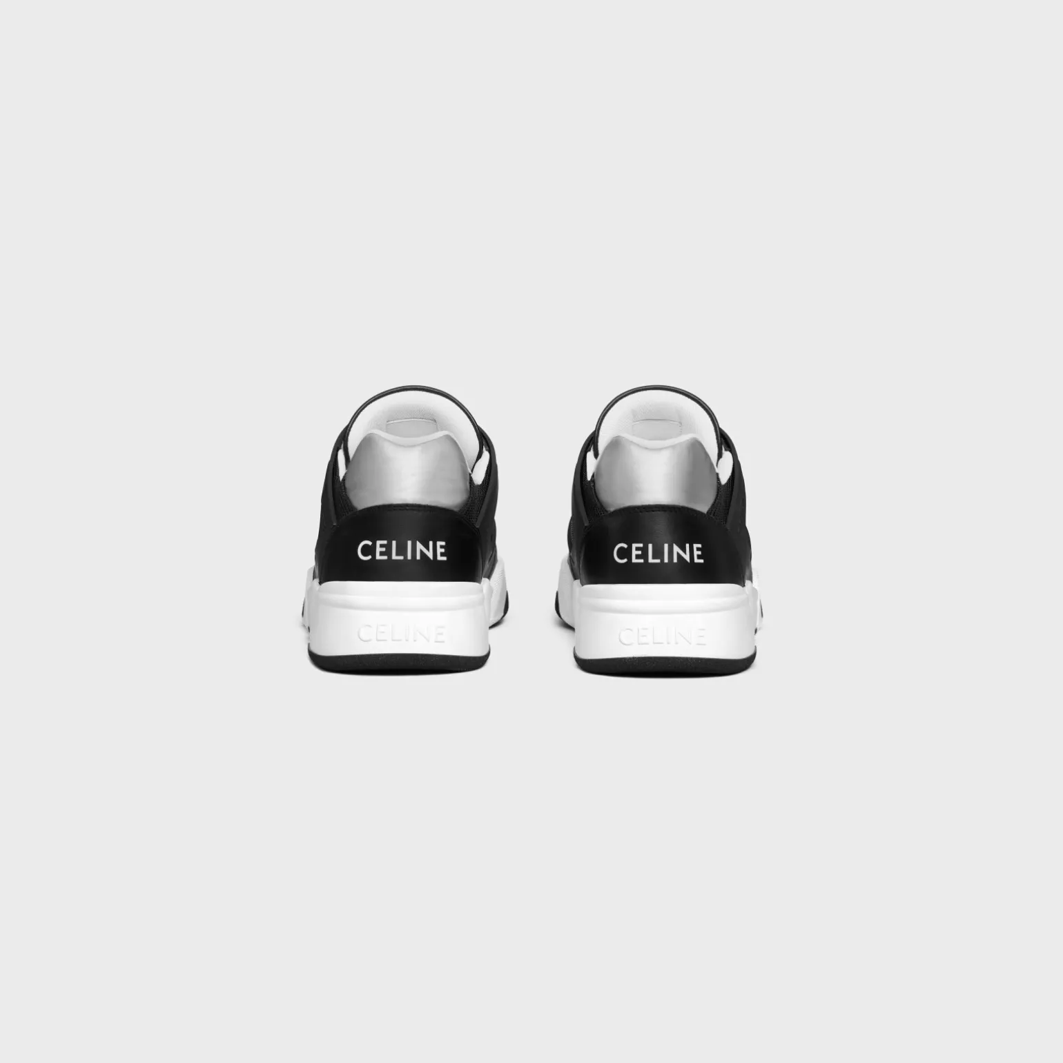 CELINE TRAINER CT-07 LOW LACE-UP SNEAKER in Mesh, Calfskin AND Laminated Calfskin