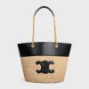 CHAIN BUCKET CELINE CLASSIC PANIER in RAFFIA and CALFSKIN