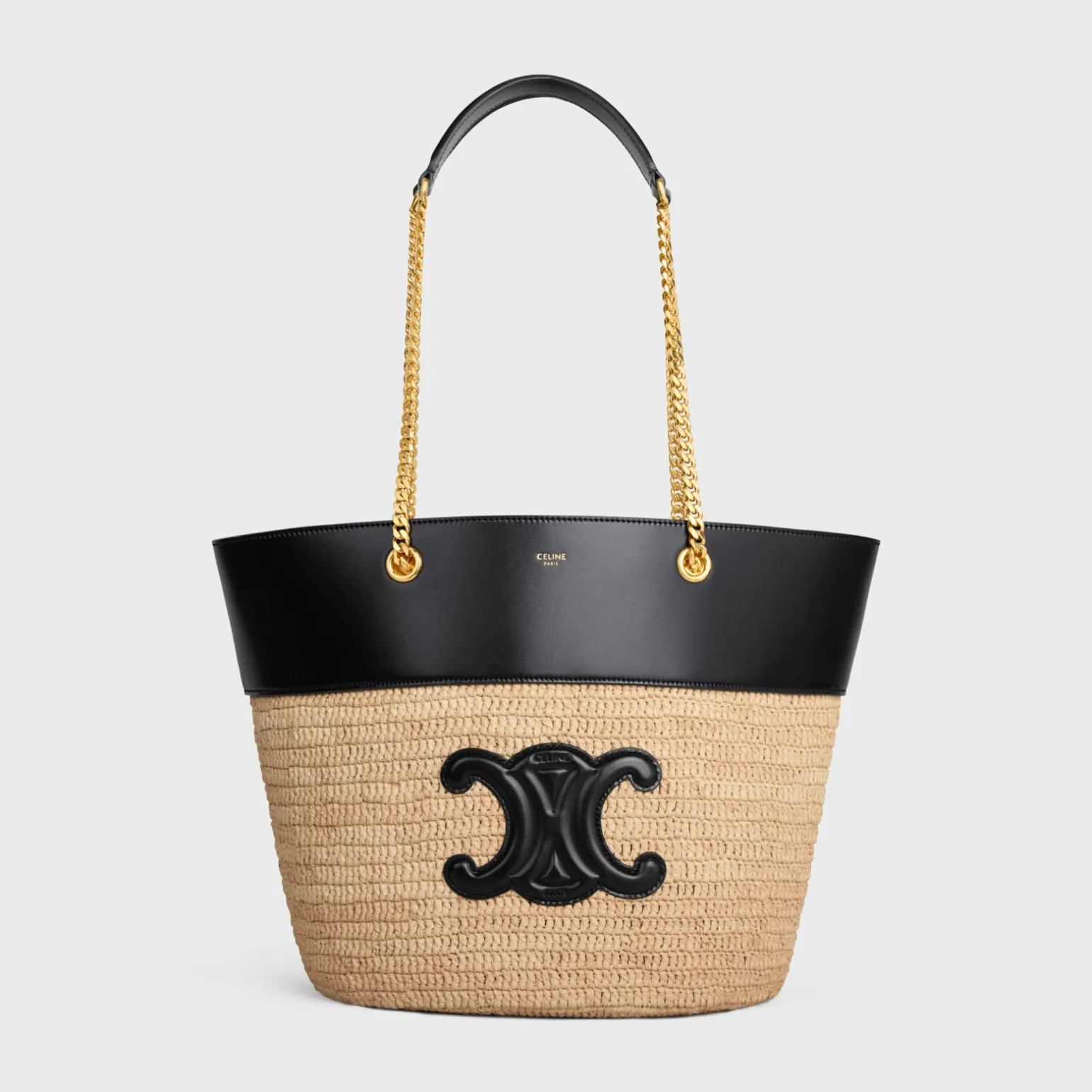 CHAIN BUCKET CELINE CLASSIC PANIER in RAFFIA and CALFSKIN