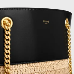 CHAIN BUCKET CELINE CLASSIC PANIER in RAFFIA and CALFSKIN