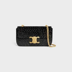 CHAIN SHOULDER BAG CLAUDE in SUEDE GOATSKIN WITH STRASS