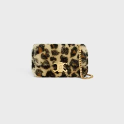 CHAIN SHOULDER BAG CLAUDE in SHEARLING WITH LEOPARD PRINT