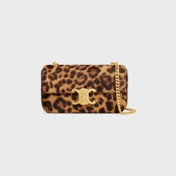 CHAIN SHOULDER BAG CLAUDE in PONY CALFSKIN WITH LEOPARD PRINT