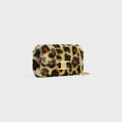 CHAIN SHOULDER BAG CLAUDE in SHEARLING WITH LEOPARD PRINT