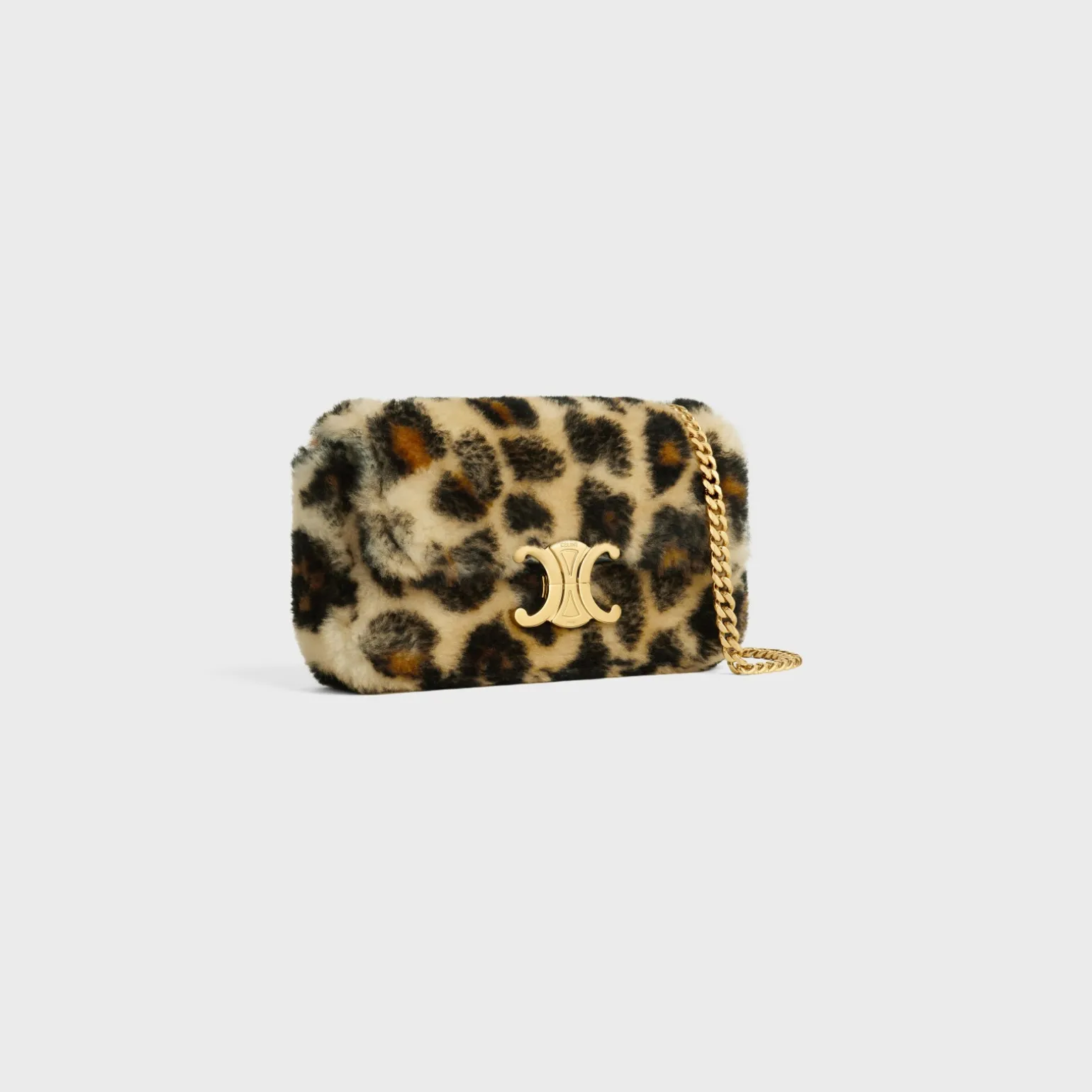 CHAIN SHOULDER BAG CLAUDE in SHEARLING WITH LEOPARD PRINT