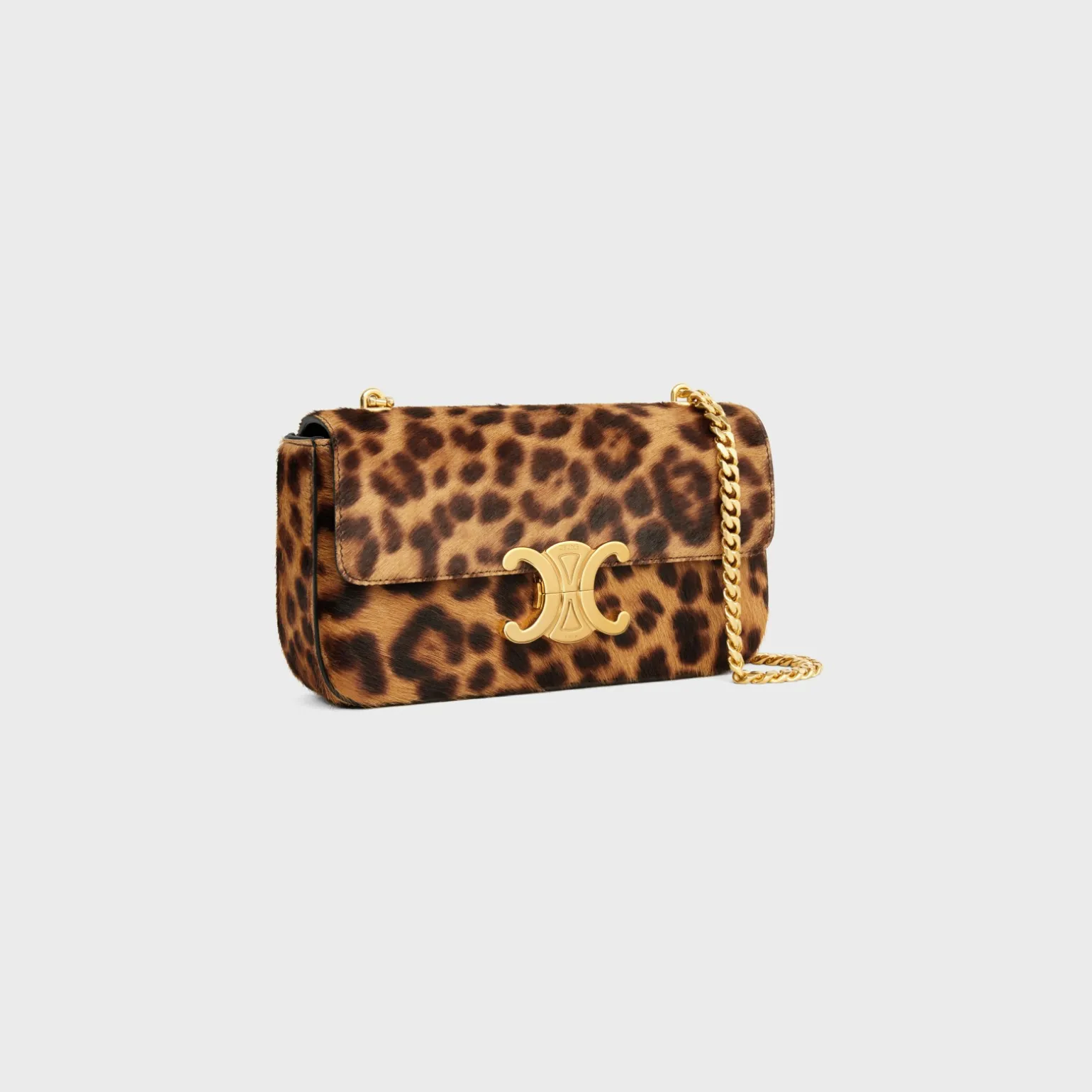 CHAIN SHOULDER BAG CLAUDE in PONY CALFSKIN WITH LEOPARD PRINT