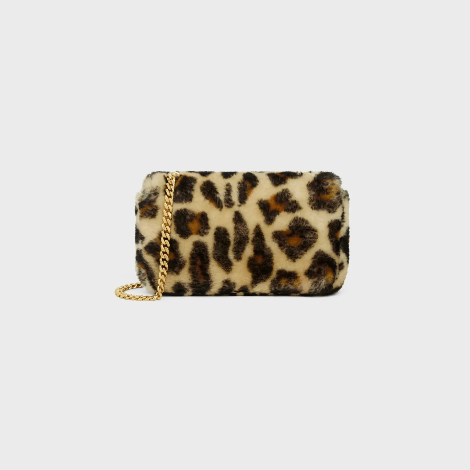 CHAIN SHOULDER BAG CLAUDE in SHEARLING WITH LEOPARD PRINT