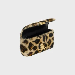 CHAIN SHOULDER BAG CLAUDE in SHEARLING WITH LEOPARD PRINT