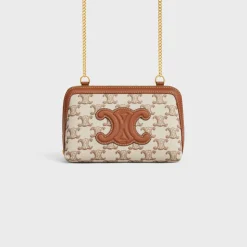 Clutch on Chain Cuir triomphe in TEXTILE WITH TRIOMPHE PRINT AND CALFSKIN