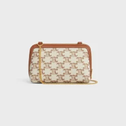 Clutch on Chain Cuir triomphe in TEXTILE WITH TRIOMPHE PRINT AND CALFSKIN