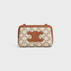 Clutch on Chain Cuir triomphe in TEXTILE WITH TRIOMPHE PRINT AND CALFSKIN