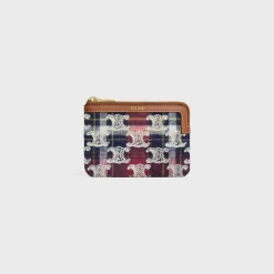 Coin And Card Pouch in TARTAN WITH TRIOMPHE EMBROIDERY