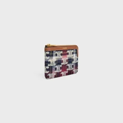 Coin And Card Pouch in TARTAN WITH TRIOMPHE EMBROIDERY