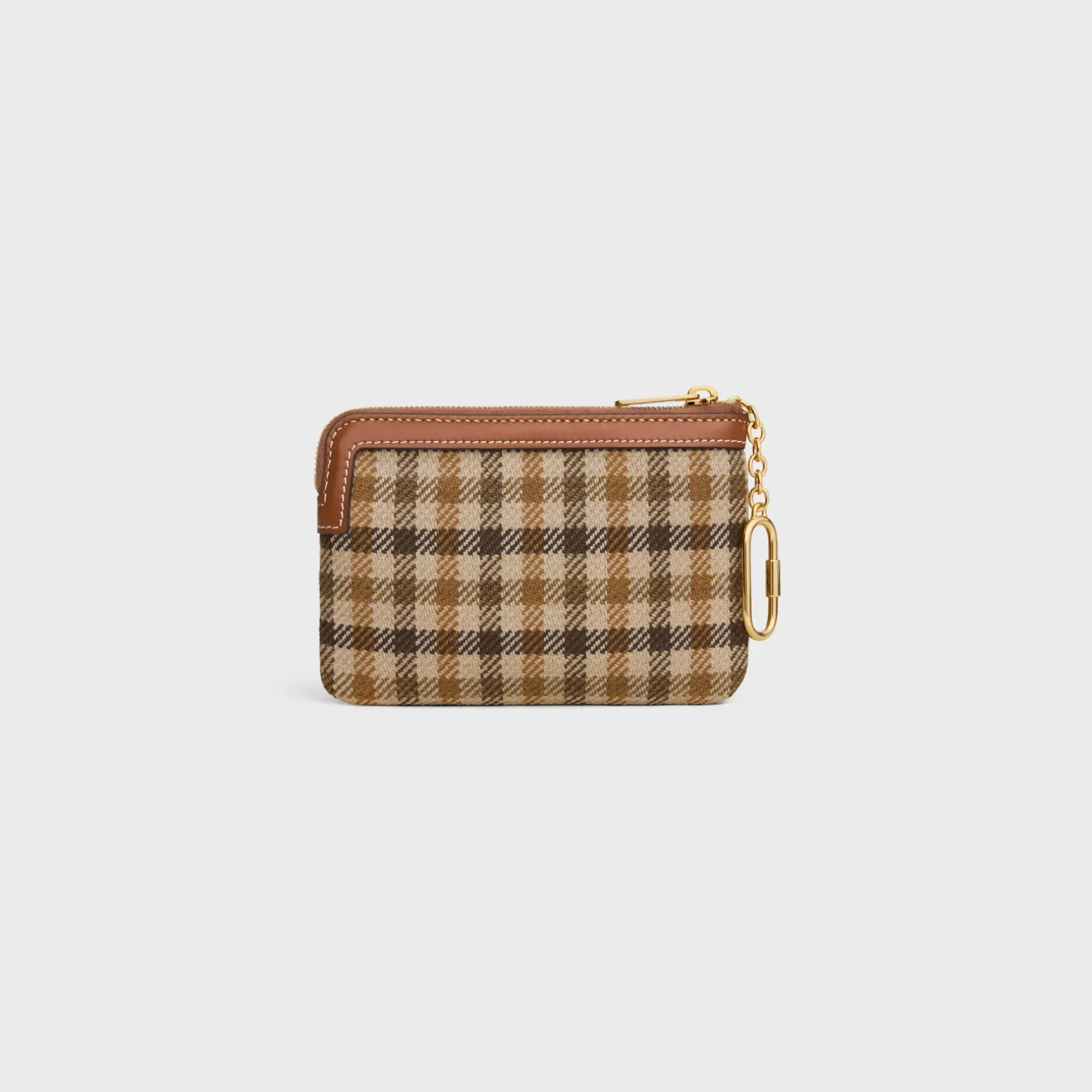 Coin And Card Pouch in TARTAN TEXTILE AND CALFSKIN