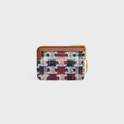 Coin And Card Pouch in TARTAN WITH TRIOMPHE EMBROIDERY