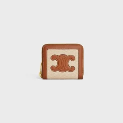 COMPACT ZIPPED WALLET CUIR TRIOMPHE in Textile and calfskin