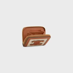 COMPACT ZIPPED WALLET CUIR TRIOMPHE in Textile and calfskin