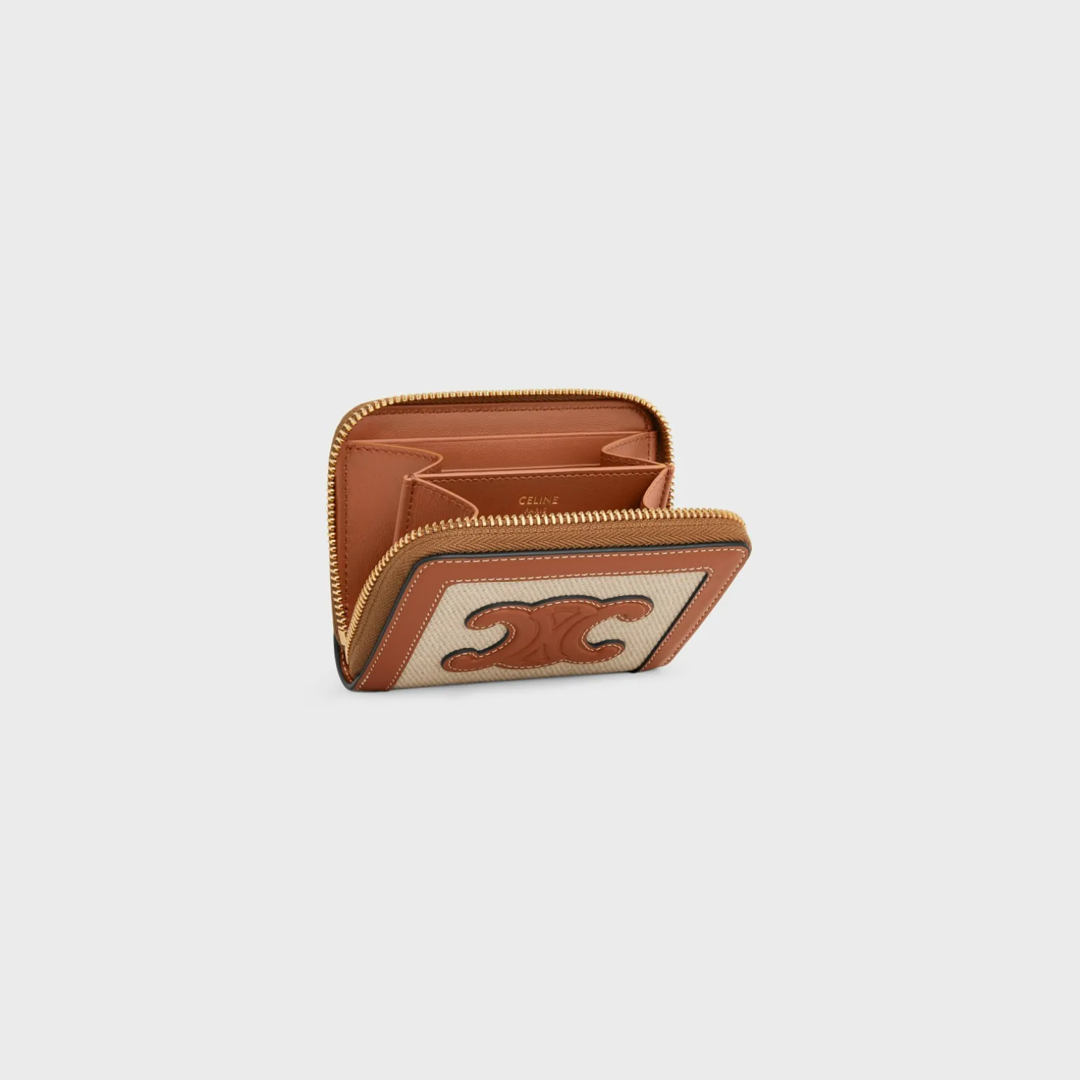 COMPACT ZIPPED WALLET CUIR TRIOMPHE in Textile and calfskin