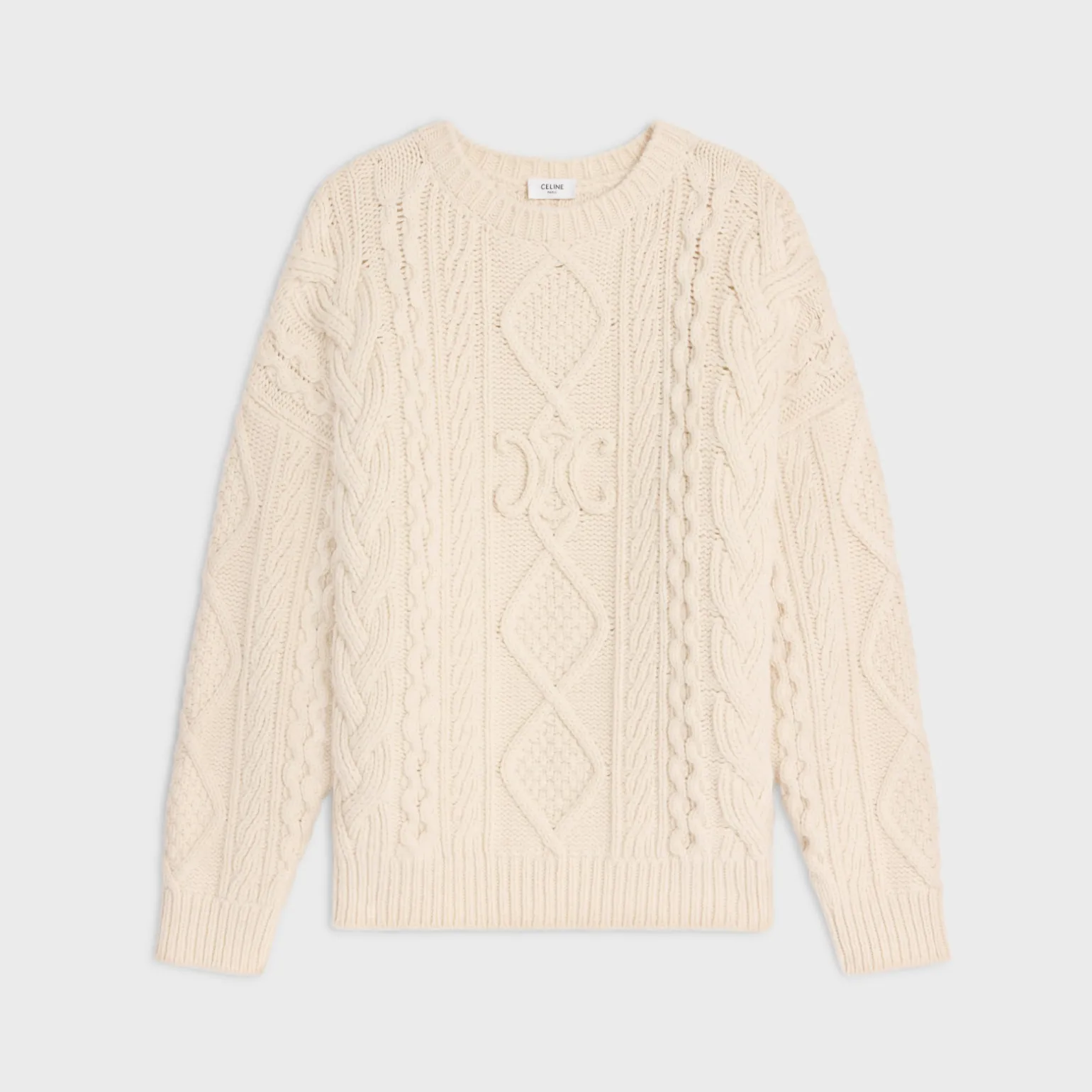 crew neck sweater in aran cashmere and wool