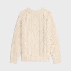 crew neck sweater in aran cashmere and wool