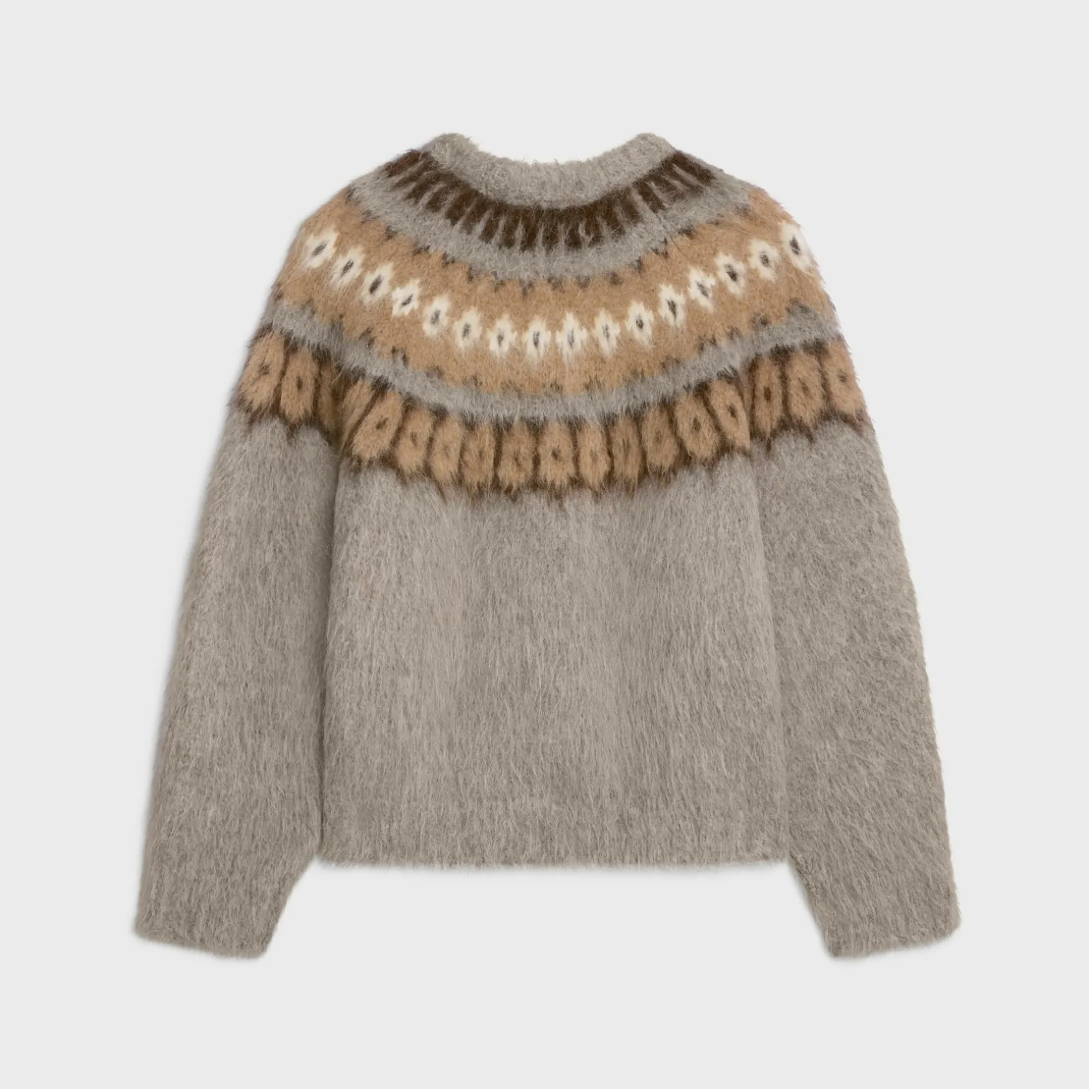 crew neck sweater in brushed fair isle alpaca wool