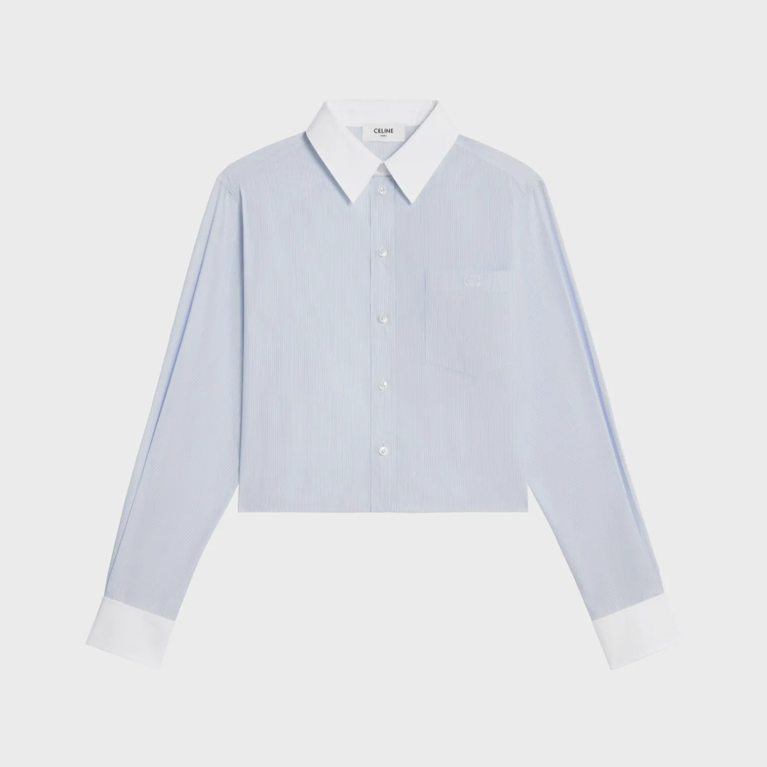 cropped shirt in striped cotton poplin