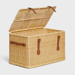 Dog toys box in rattan and calfskin