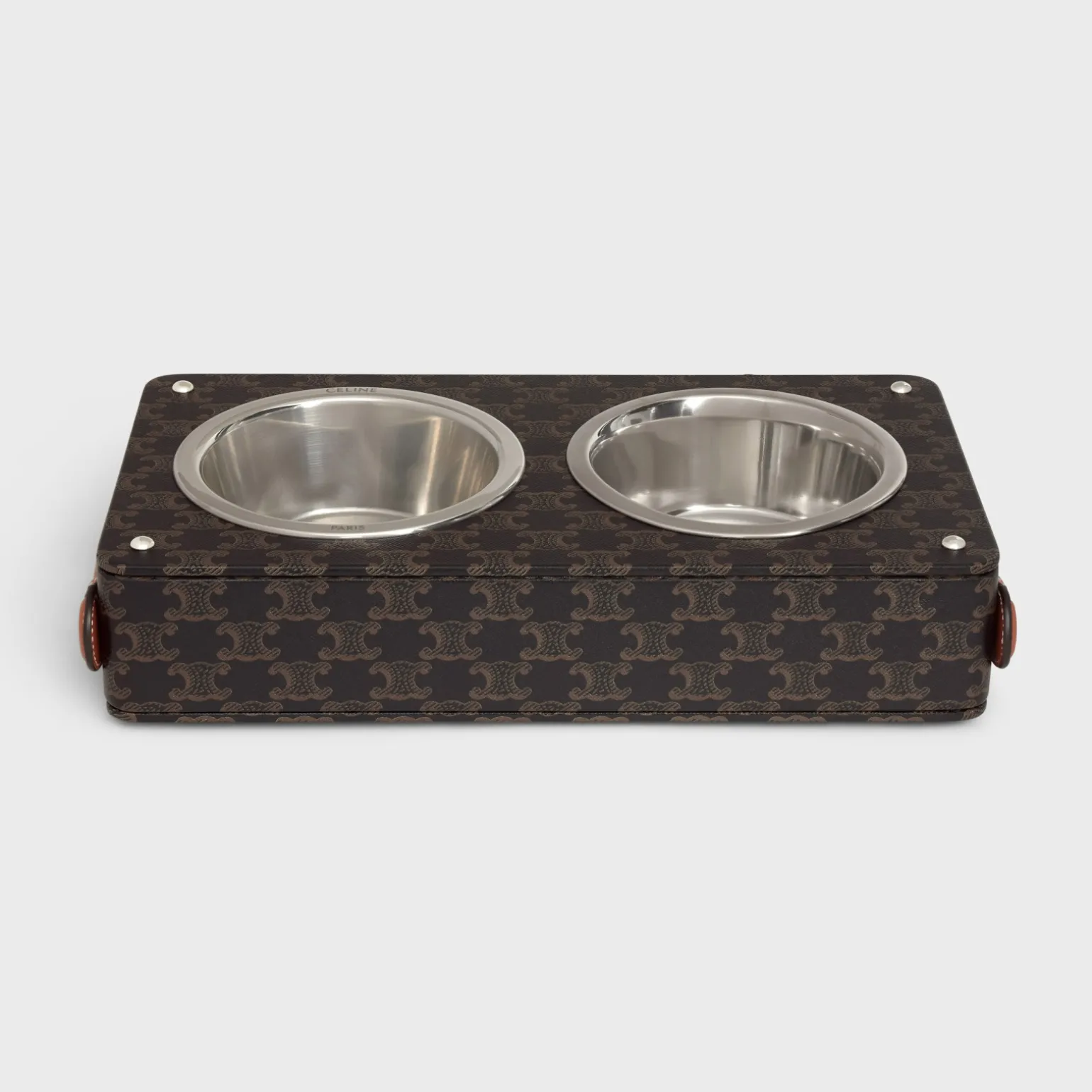 Double Dog Bowl in Nappa Lambskin with Triomphe Canvas Print and Calfskin