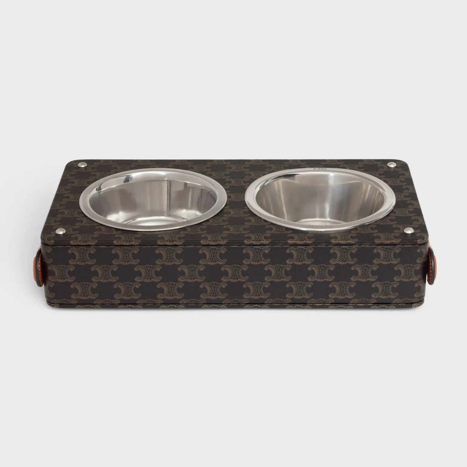 Double Dog Bowl in Nappa Lambskin with Triomphe Canvas Print and Calfskin