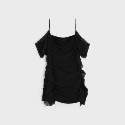 draped mini dress in silk georgette