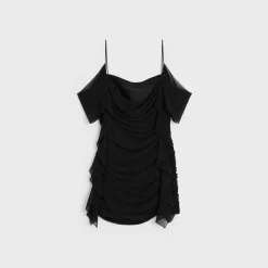 draped mini dress in silk georgette