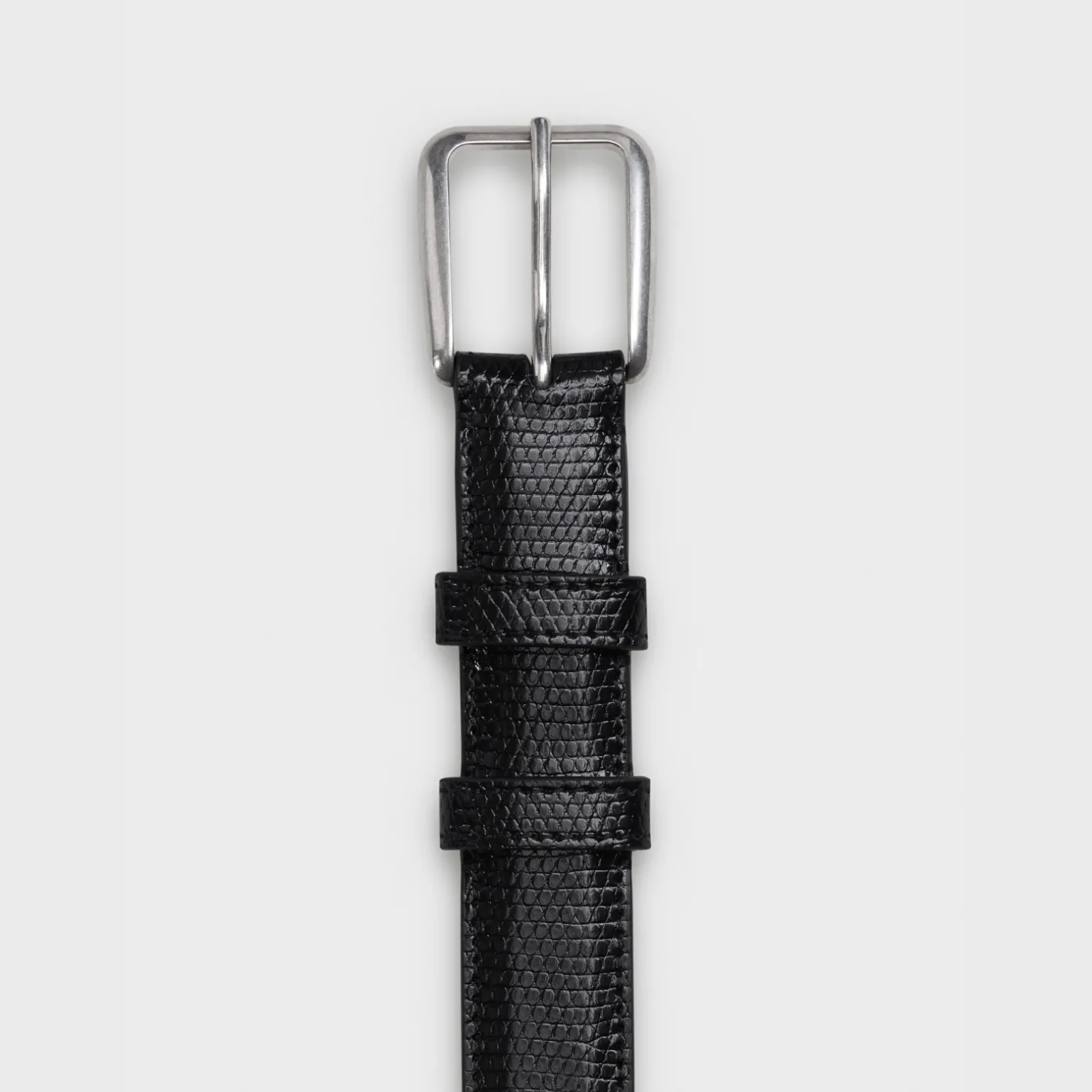 Elegant Belt with Square Buckle in Lizard embossed calfskin