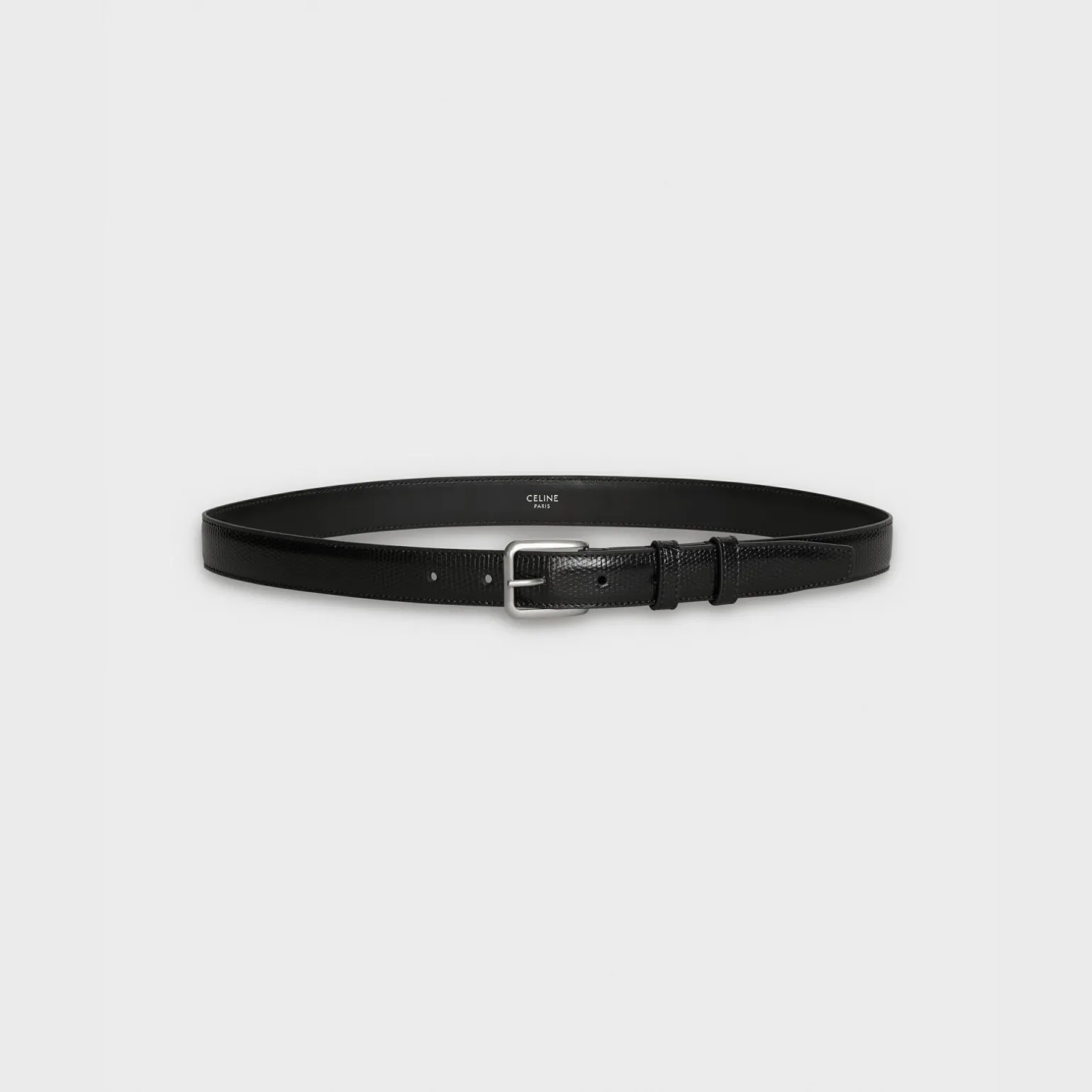 Elegant Belt with Square Buckle in Lizard embossed calfskin