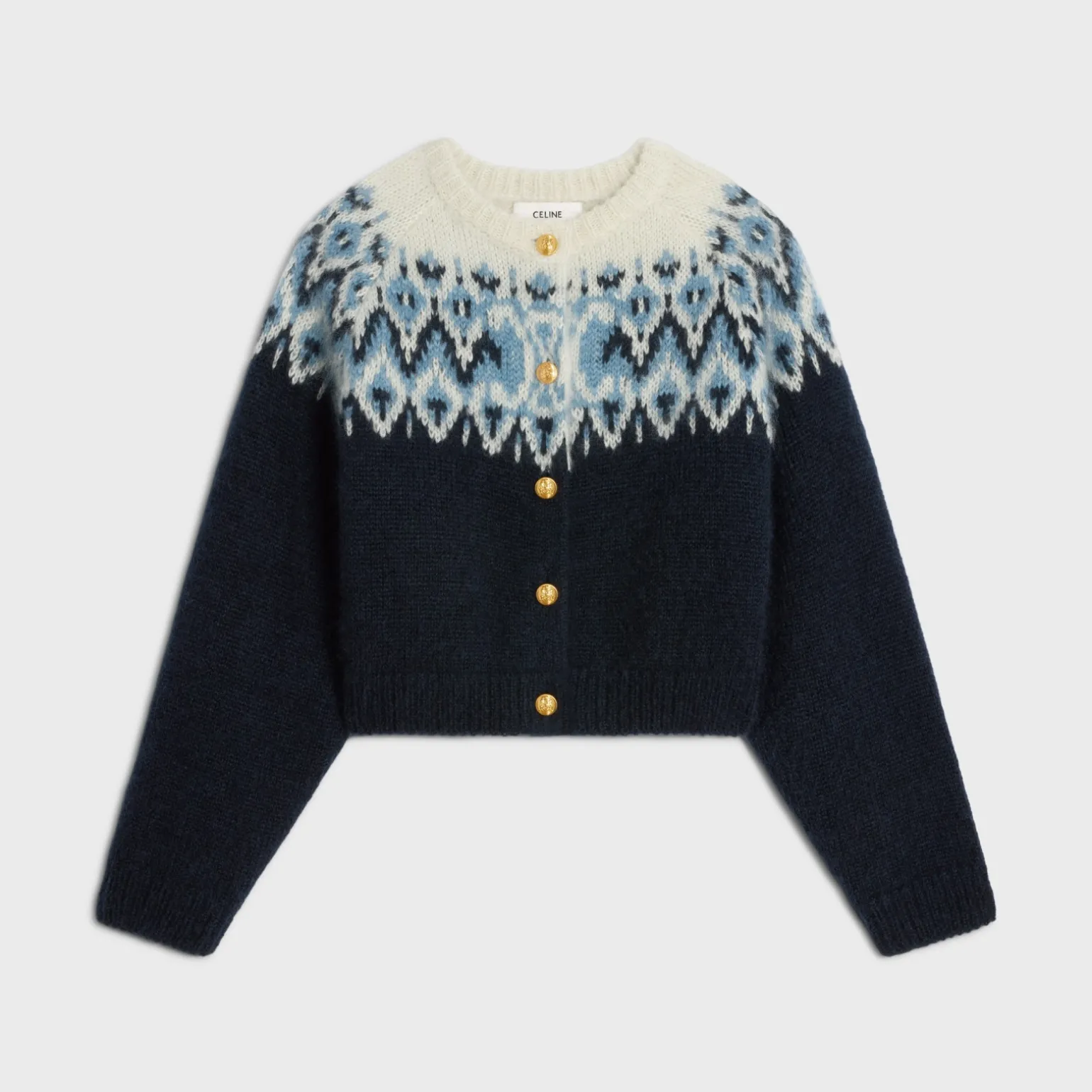 fair isle cardigan in mohair and silk