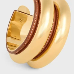 Formes Abstraites Leather Cuff in Brass with Gold Finish, Brest Calfskin and Steel