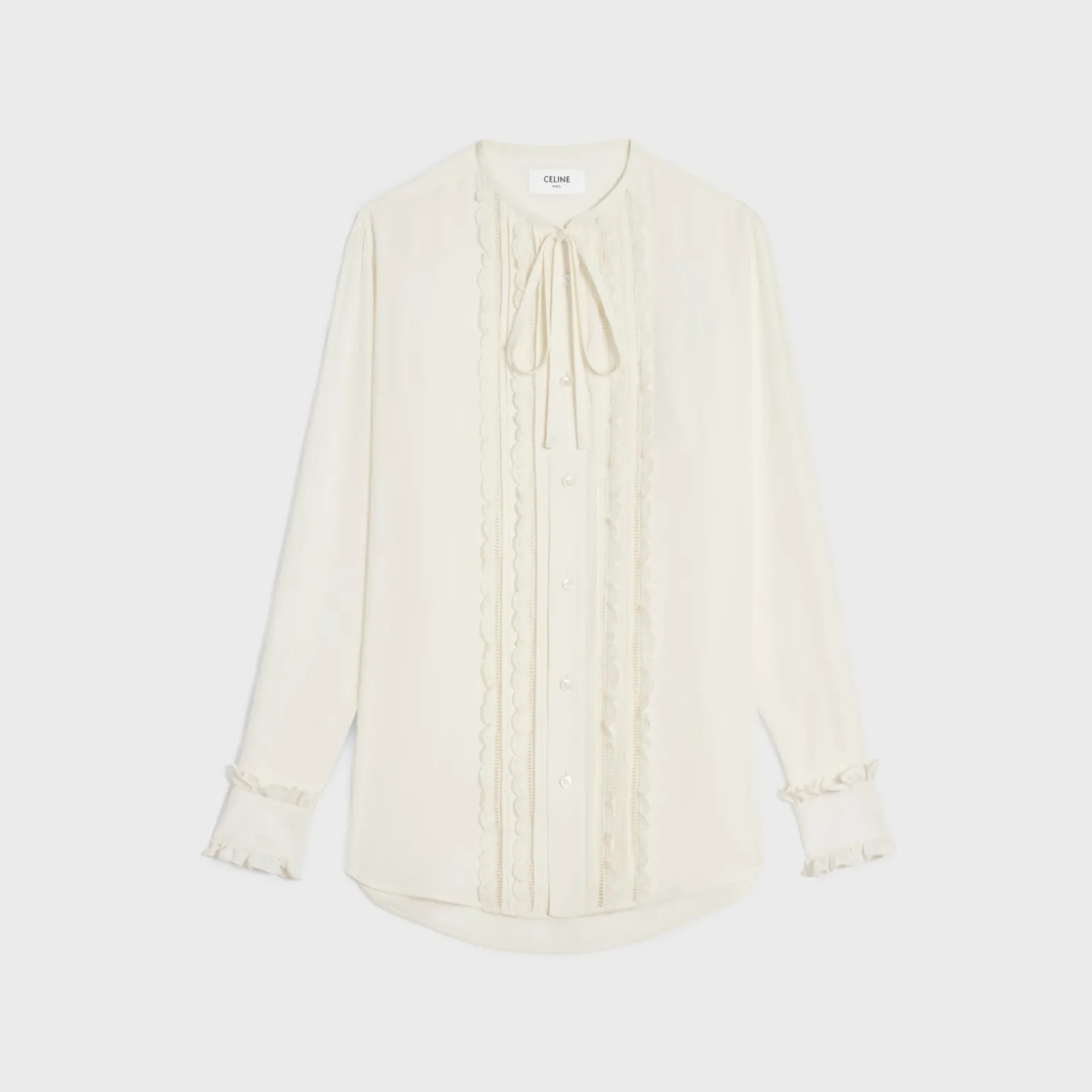 frilled romy shirt in silk crepe and acetate