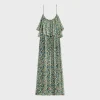 gathered midi dress in silk georgette
