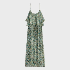 gathered midi dress in silk georgette