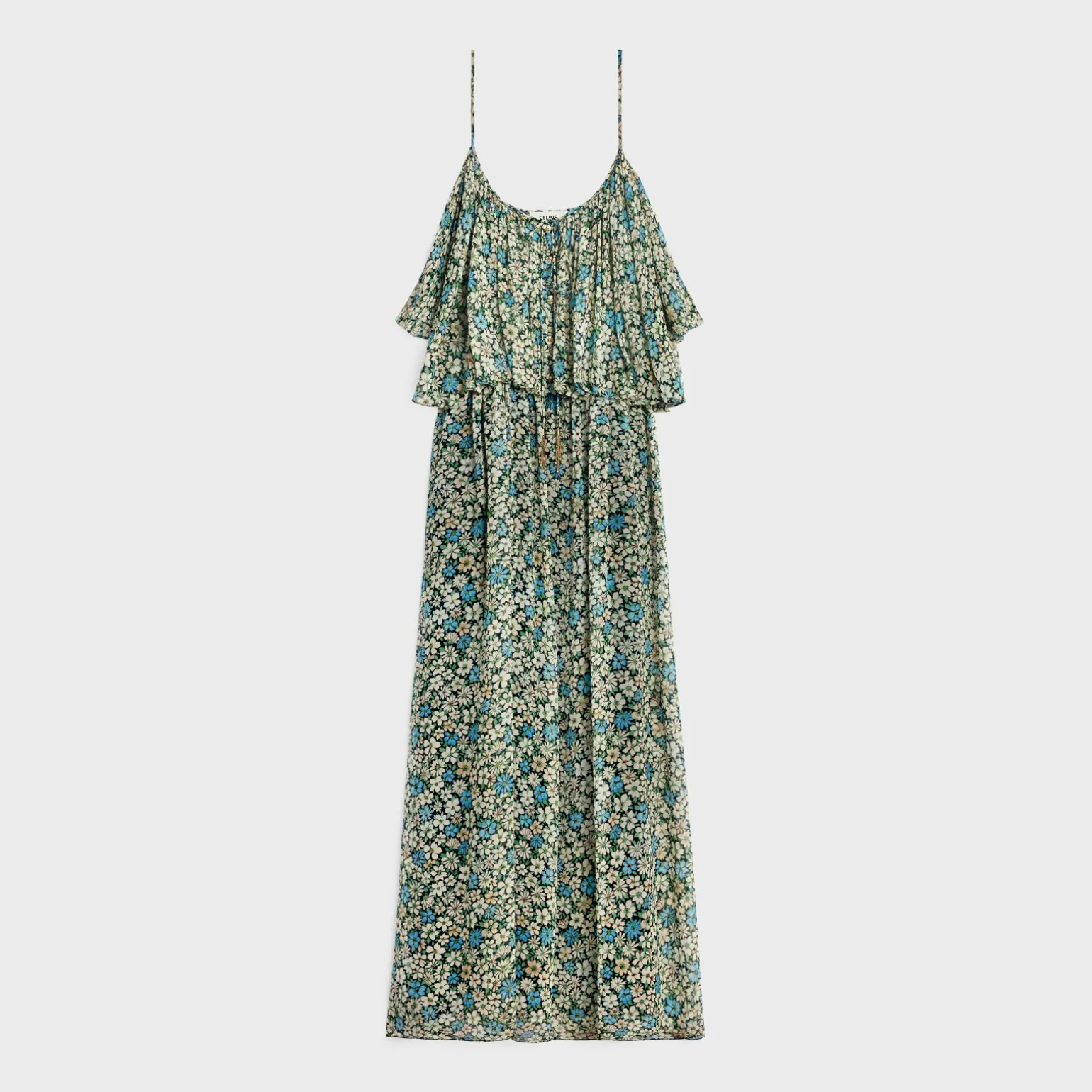 gathered midi dress in silk georgette