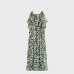 gathered midi dress in silk georgette