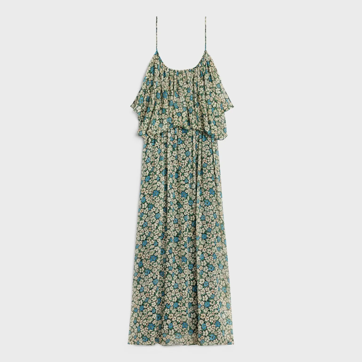 gathered midi dress in silk georgette