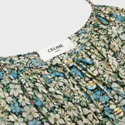 gathered midi dress in silk georgette