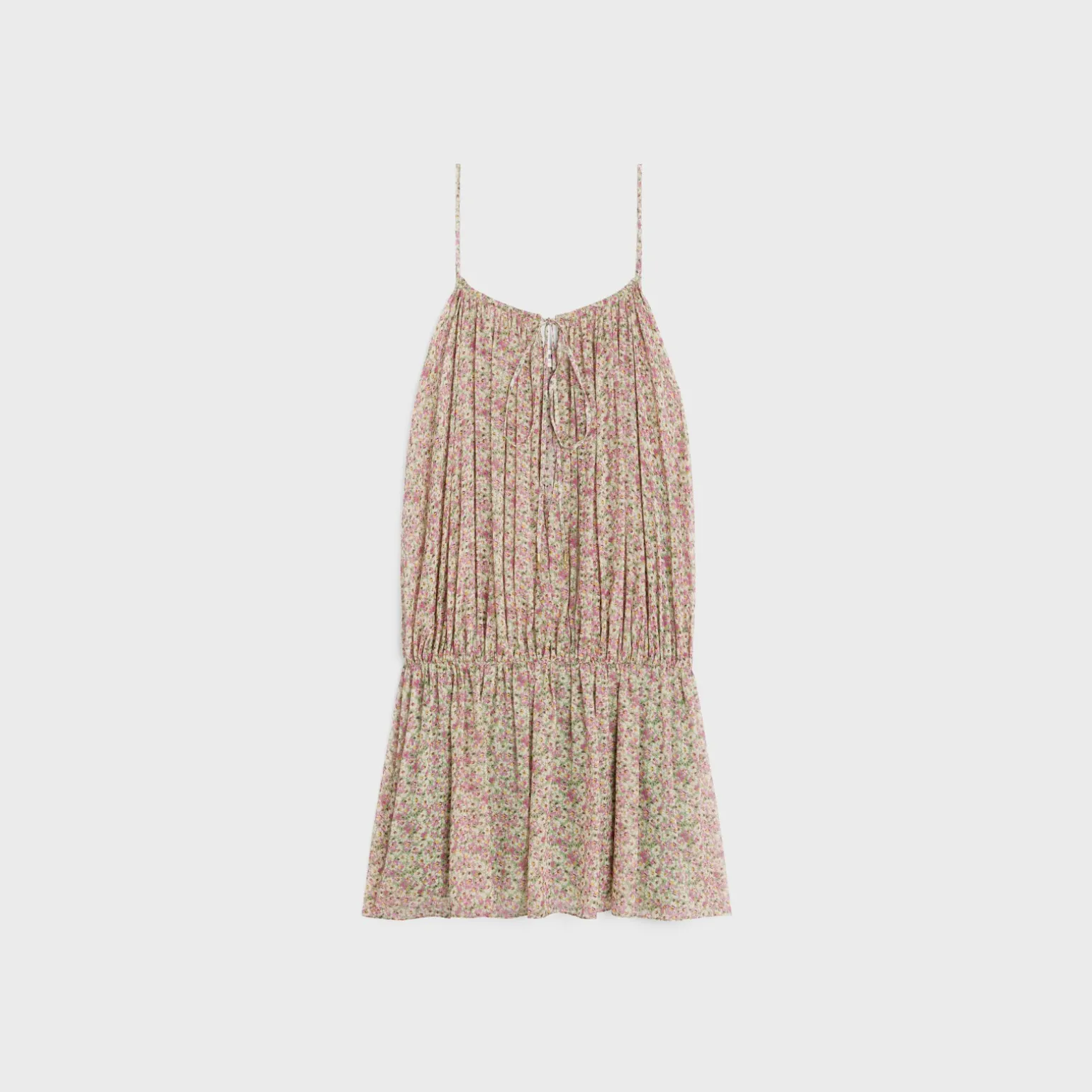 gathered mini dress in silk georgette