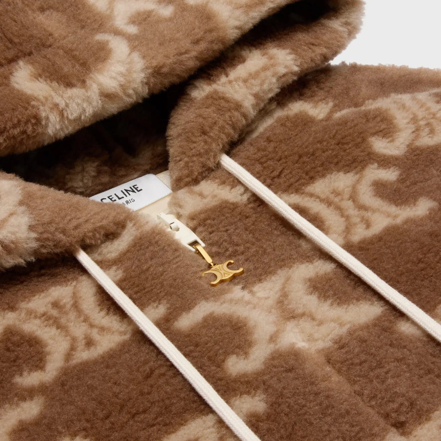 hooded jacket in triomphe wool and fur