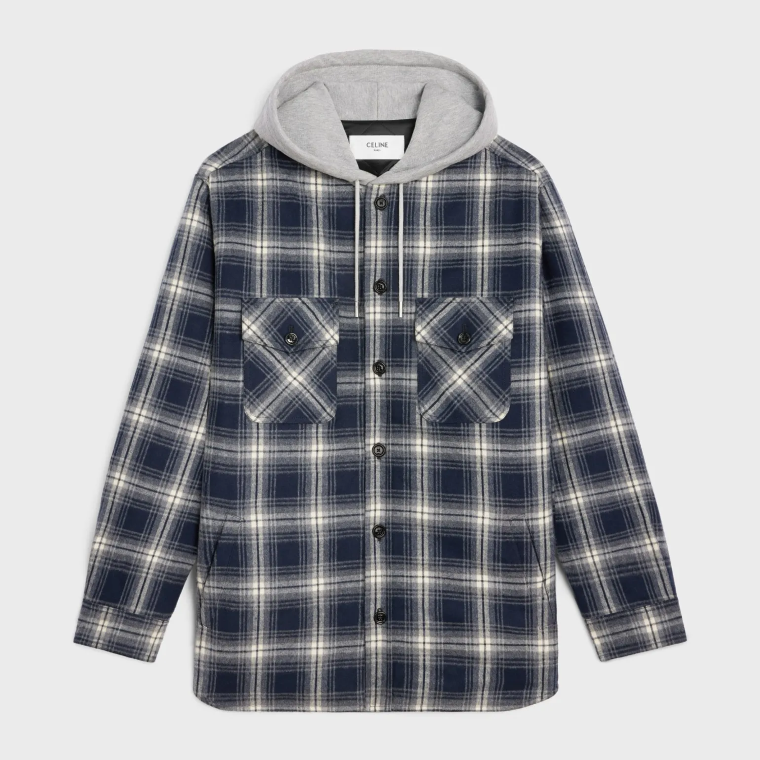 hooded overshirt in checked cotton
