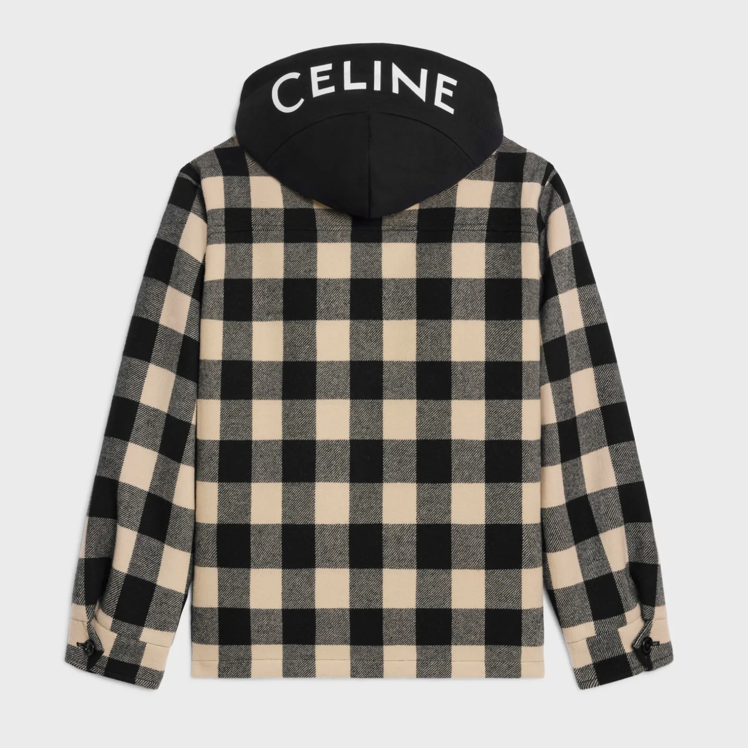 hooded overshirt in check wool