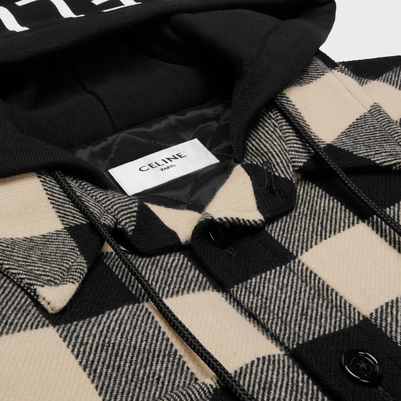 hooded overshirt in check wool
